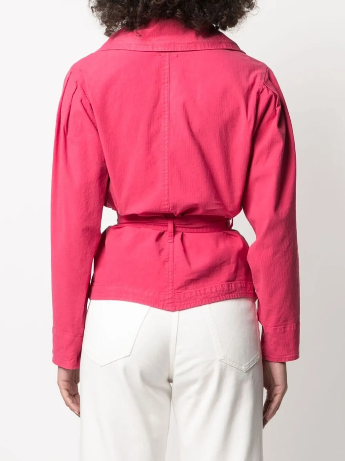 Isabel Marant Epaline Pink Linen Cotton Ruffle Collar 80s Style Jacket