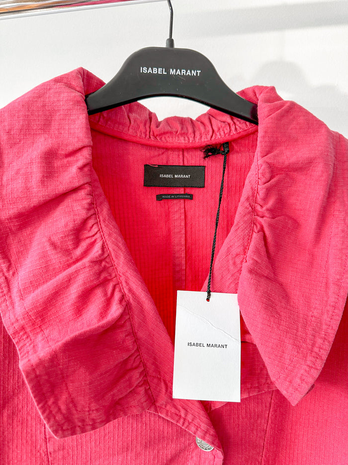 Isabel Marant Epaline Pink Linen Cotton Ruffle Collar 80s Style Jacket