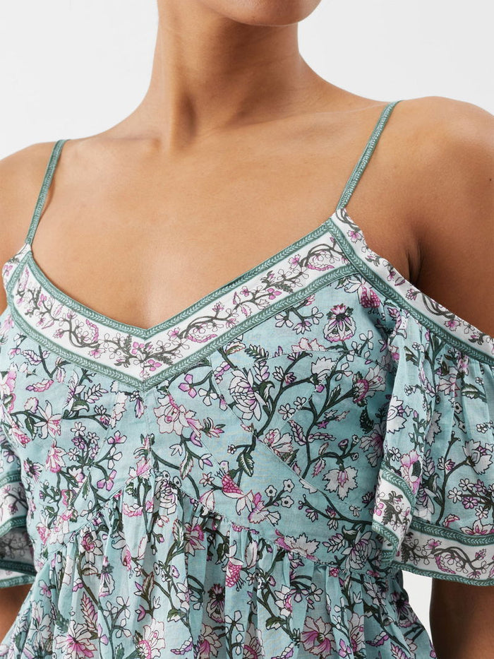 Isabel Marant Etoile Garuva Off-Shoulder Cotton Blue Floral Top