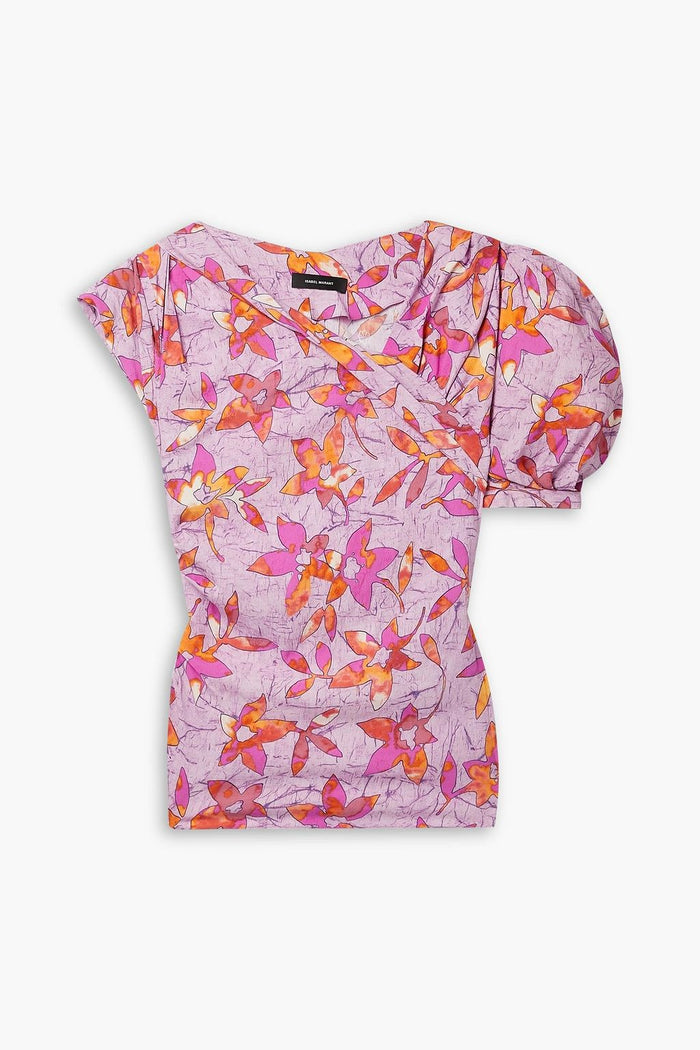 Isabel Marant Madinea Asymmetric Floral-Print Crepe Pink Top