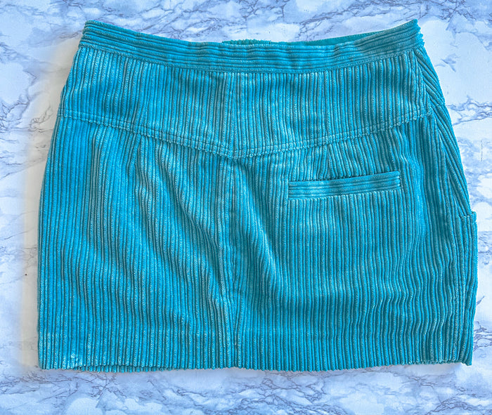 Isabel Marant Melva Corduroy Aqua Turquoise Blue Mini Skirt
