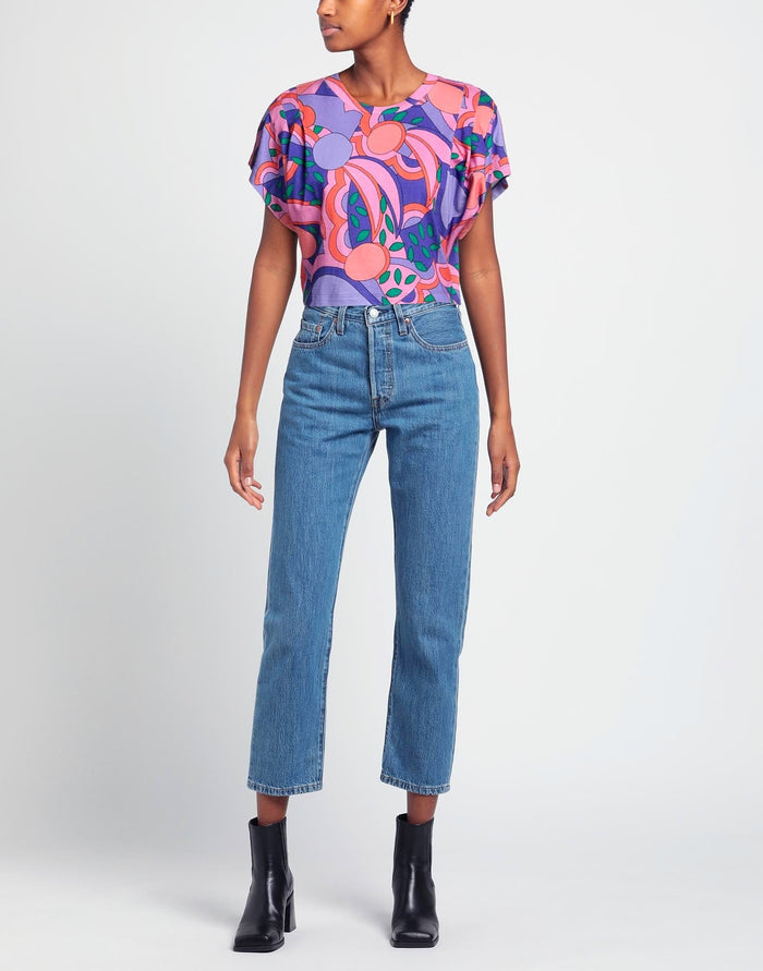 Isabel Marant Zinalia Pink Graphic Abstract Print Cotton Crop Top