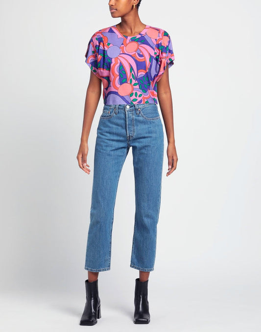 Isabel Marant Zinalia Pink Graphic Abstract Print Cotton Crop Top
