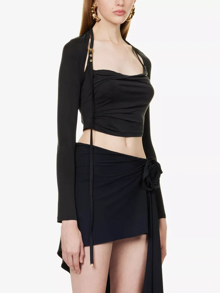 JACQUEMUS Le Haut Peplo Cut-Out Woven Black Top - House Of Huntington
