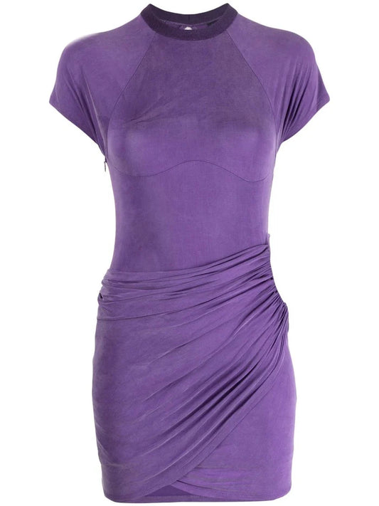 JACQUEMUS Purple La Robe Espelho Cut Out Waist Draped Mini Dress