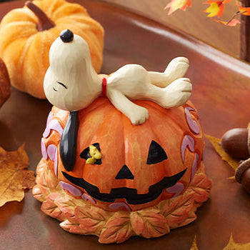 Jim Shore Peanuts - Woodstock & Snoopy Sleep on Jack-O-Lantern Pumpkin Halloween Figurine 6008966