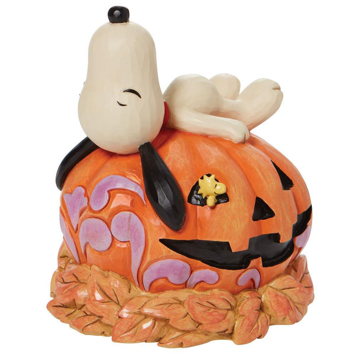 Jim Shore Peanuts - Woodstock & Snoopy Sleep on Jack-O-Lantern Pumpkin Halloween Figurine 6008966