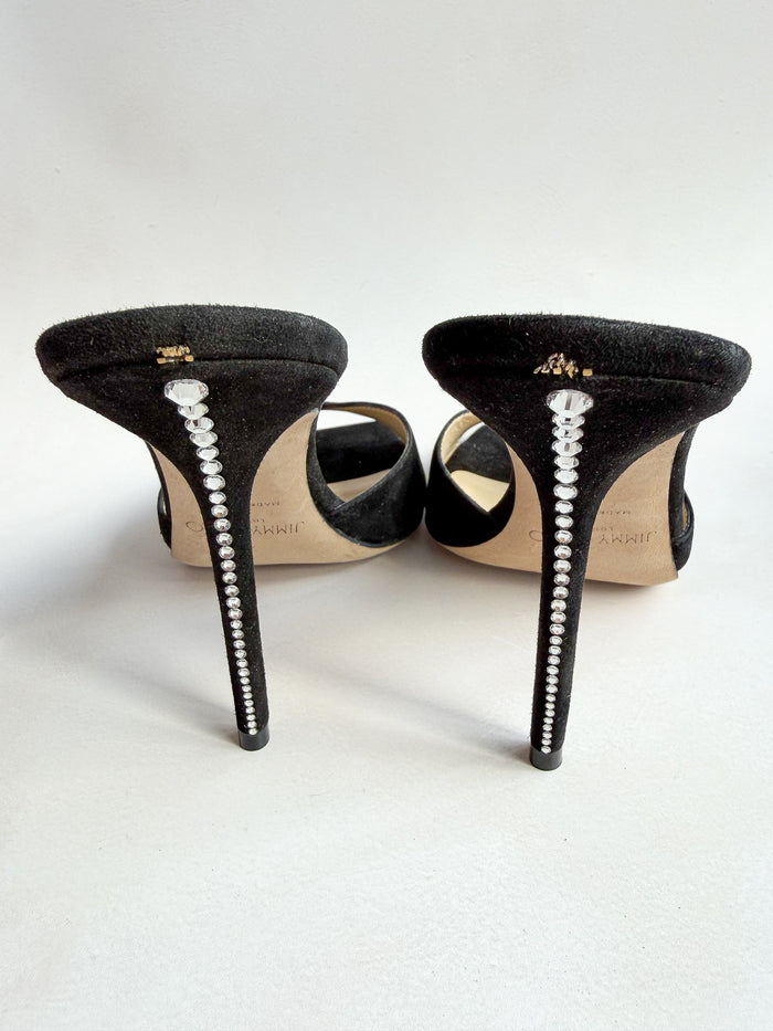 Jimmy Choo Black Saeda Suede Open Toe High Heels