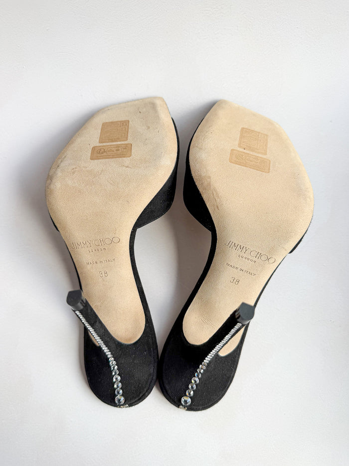 Jimmy Choo Black Saeda Suede Open Toe High Heels