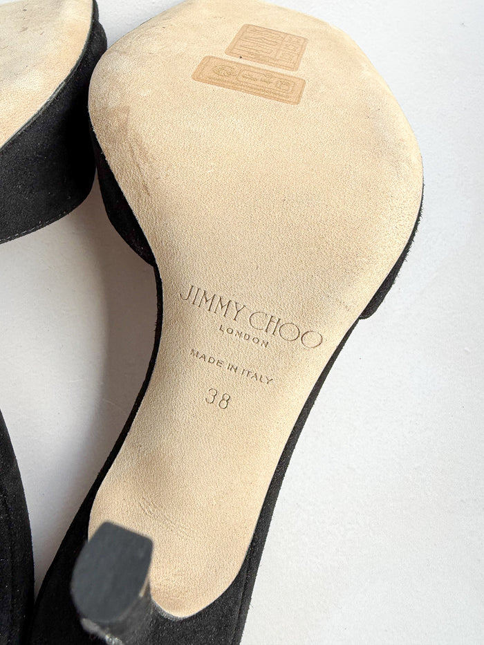 Jimmy Choo Black Saeda Suede Open Toe High Heels