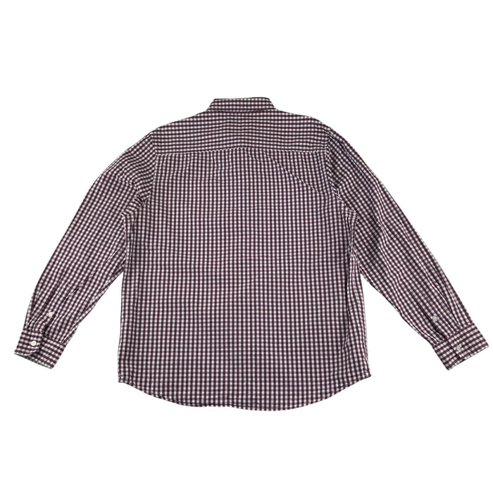 John Lewis men's L burgundy and white checked buttoned long sleeve cotton shirt