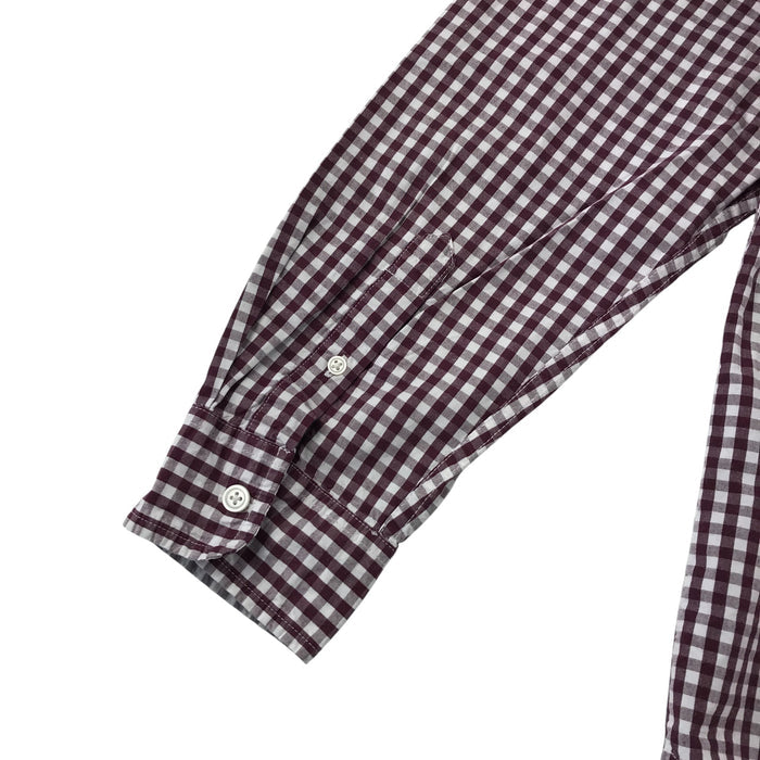 John Lewis men's L burgundy and white checked buttoned long sleeve cotton shirt