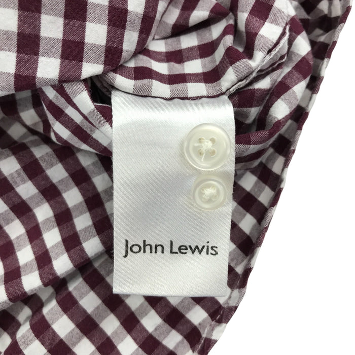 John Lewis men's L burgundy and white checked buttoned long sleeve cotton shirt