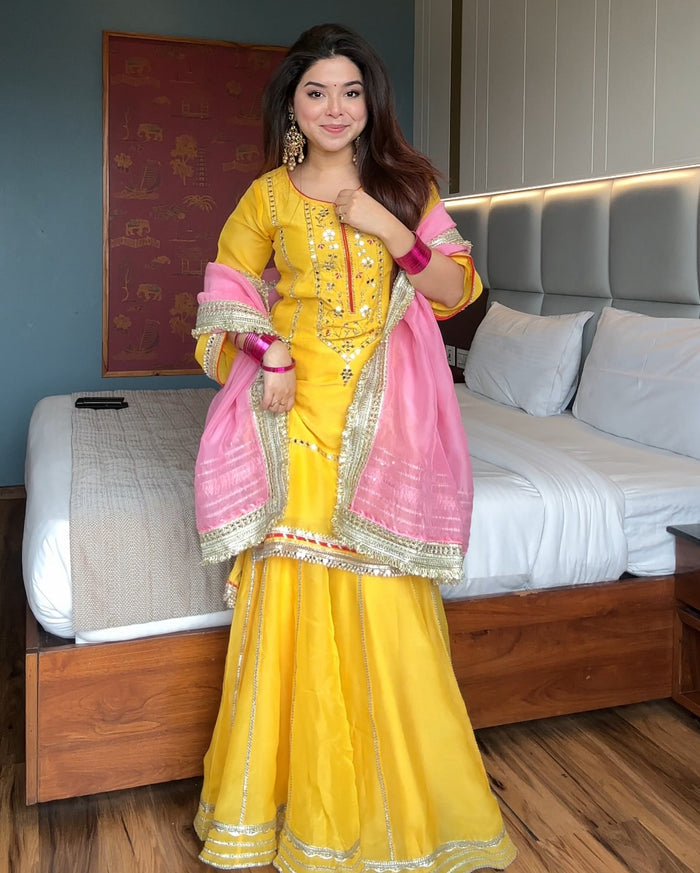Khwahish Neon Yellow Colour Sarara Suit