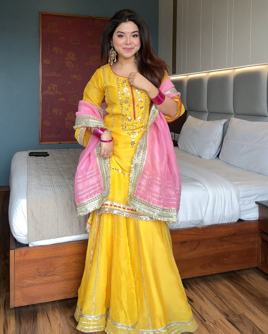 Khwahish Neon Yellow Colour Sarara Suit