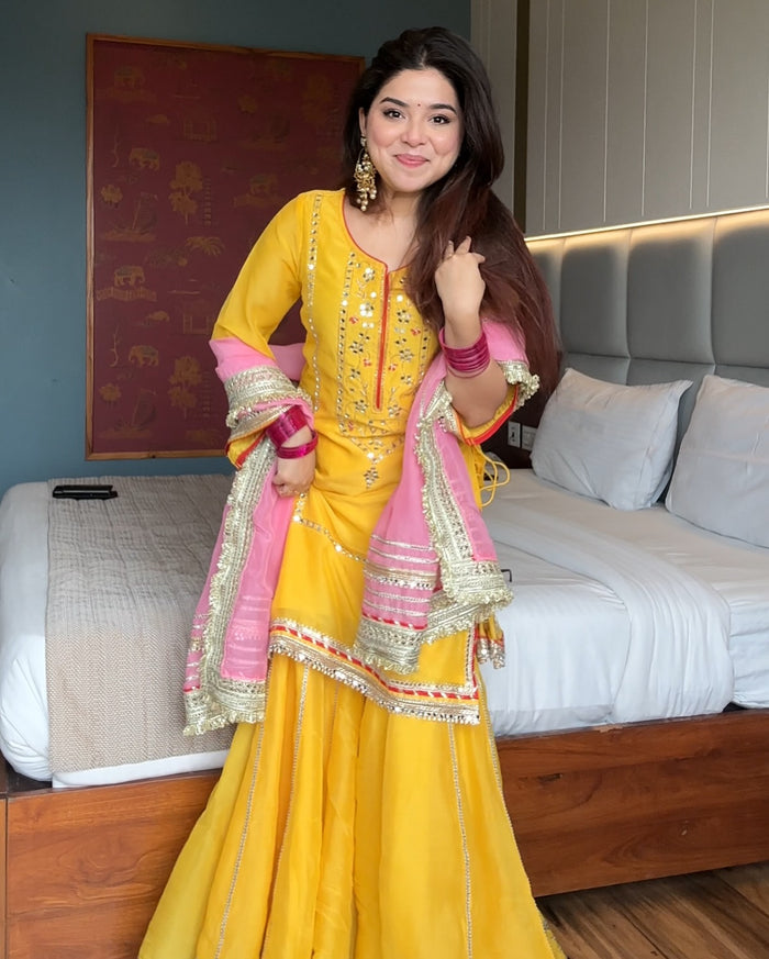 Khwahish Neon Yellow Colour Sarara Suit