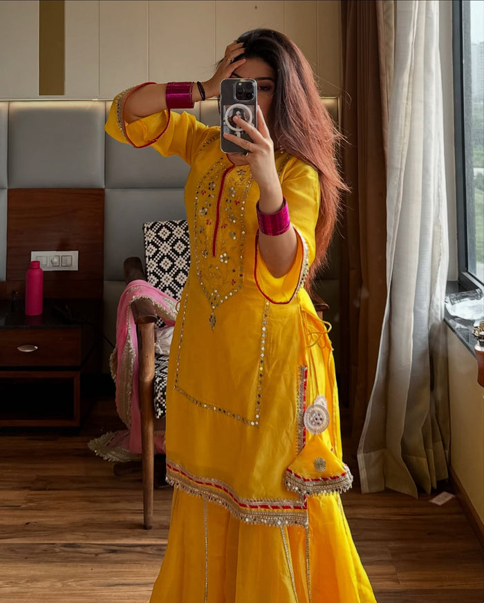 Khwahish Neon Yellow Colour Sarara Suit