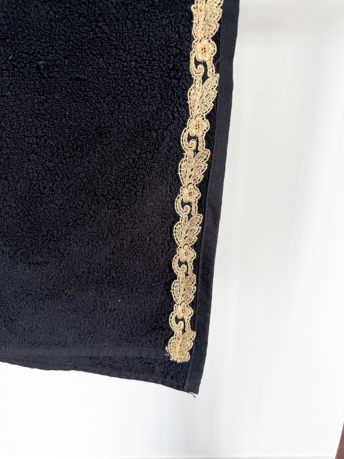 La Perla Black Towel Gold Lace Trim Towel