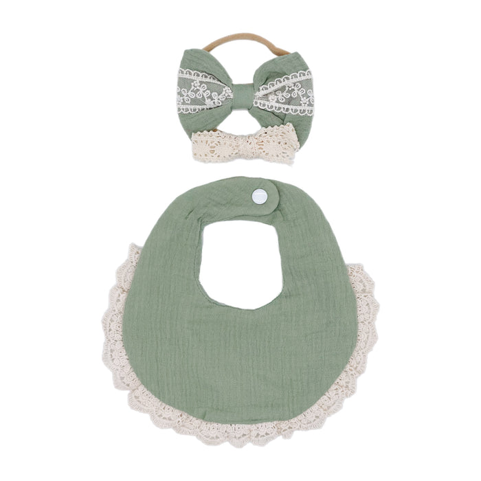 Lace trim Muslin Bib Set