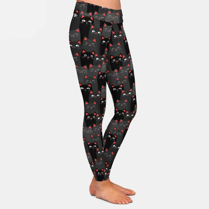 Ladies 3D Black & Grey Cats Digital Printed Leggings