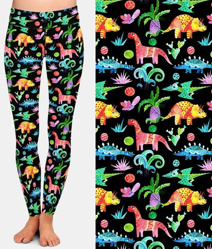 Ladies 3D Cartoon Dinosaurs Printed Leggings