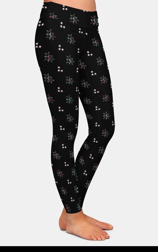 Ladies 3D Christmas Colourful Stars Printed Leggings