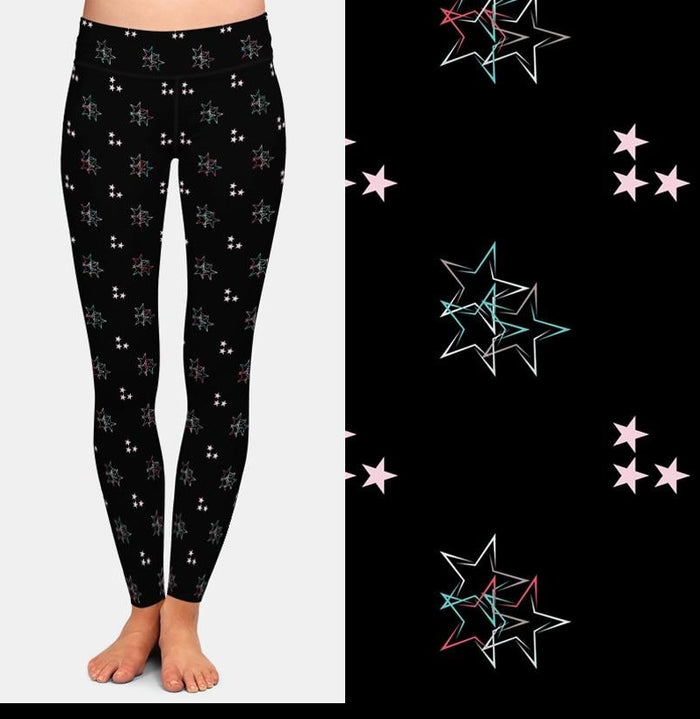 Ladies 3D Christmas Colourful Stars Printed Leggings