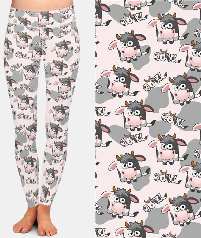 Ladies 3D Cute Cartoon Cows Printed Leggings