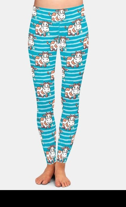 Ladies 3D Cute Cartoon Cows Printed Leggings