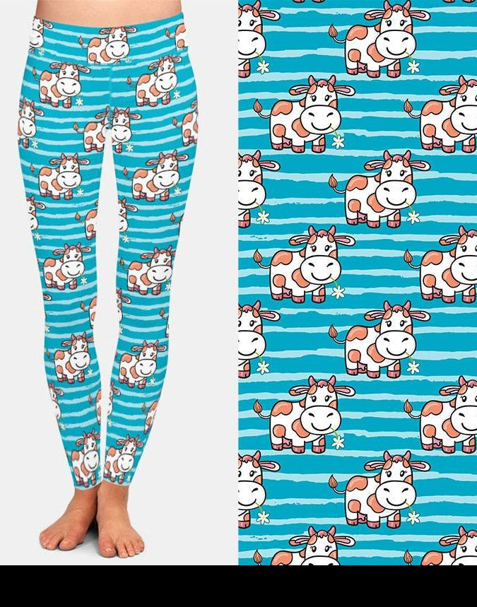 Ladies 3D Cute Cartoon Cows Printed Leggings