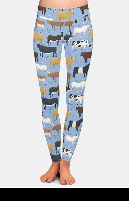 Ladies 3D Cute Cartoon Cows Printed Leggings