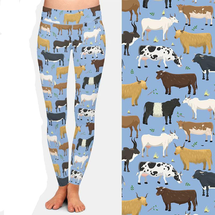 Ladies 3D Cute Cartoon Cows Printed Leggings