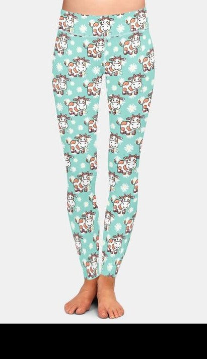 Ladies 3D Cute Cartoon Cows Printed Leggings