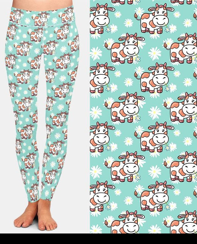 Ladies 3D Cute Cartoon Cows Printed Leggings