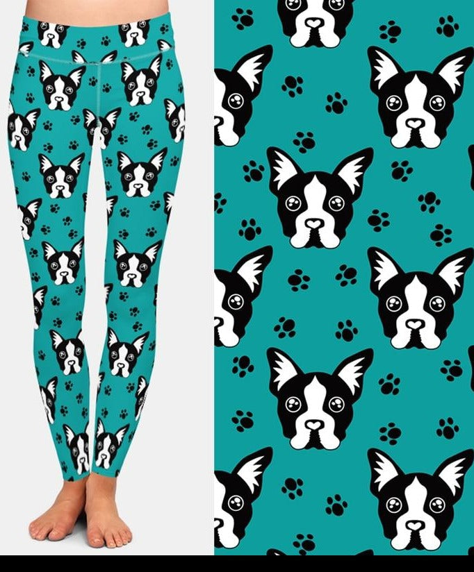 Ladies 3D Cute Cartoon Dogs & Paw Print Leggings