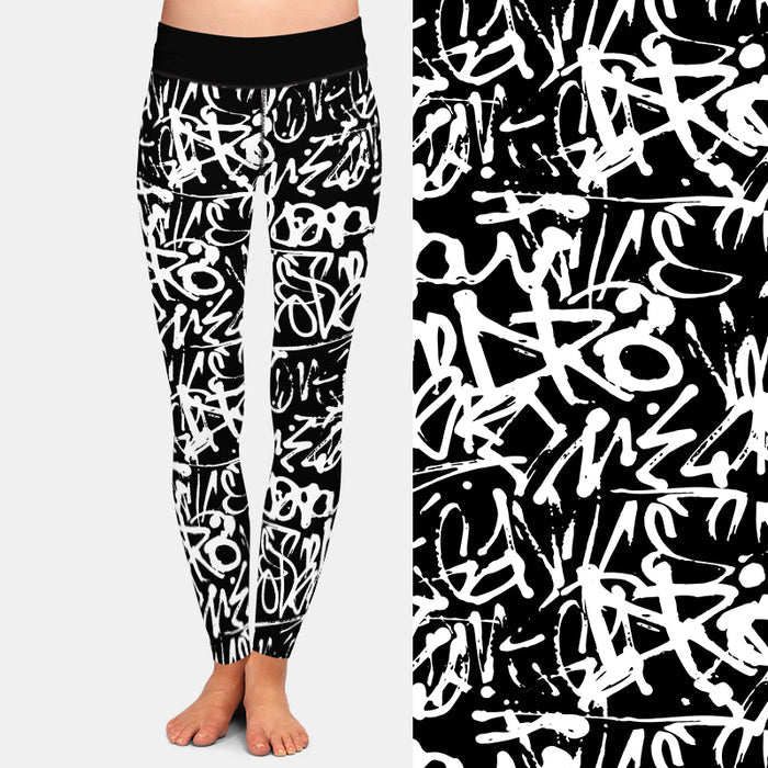 Ladies 3D Doodle/Letters Digital Printed Leggings