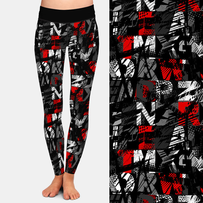 Ladies 3D Doodle/Letters Digital Printed Leggings