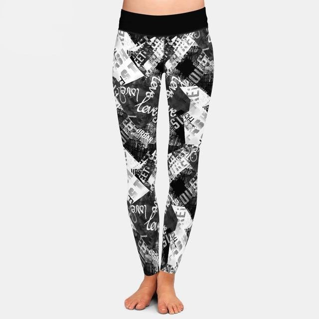 Ladies 3D Doodle/Letters Digital Printed Leggings