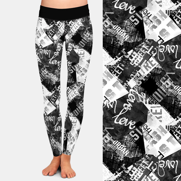 Ladies 3D Doodle/Letters Digital Printed Leggings