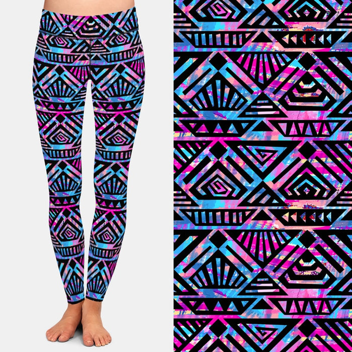 Ladies 3D Hand-Painted Tribal Style Printed Leggings