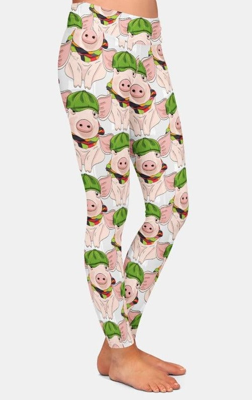 Ladies 3D Pigs In Hats Printed Leggings