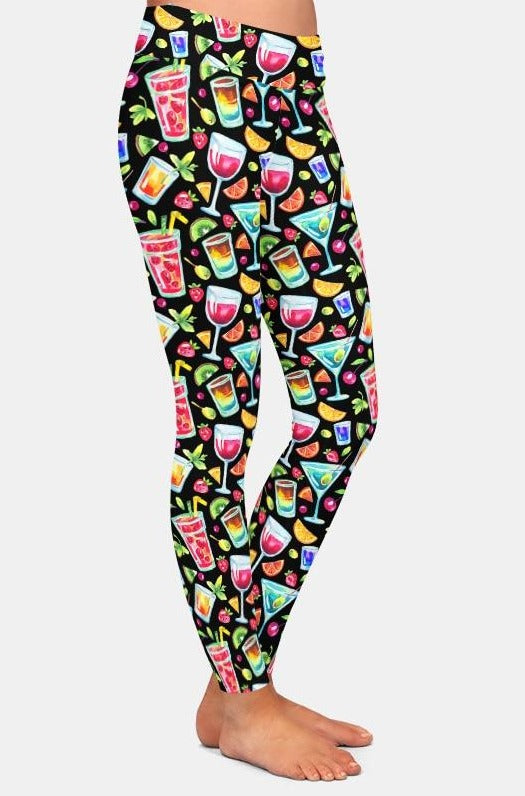 Ladies 3D Watercolour Tropical Cocktails Printed Leggings
