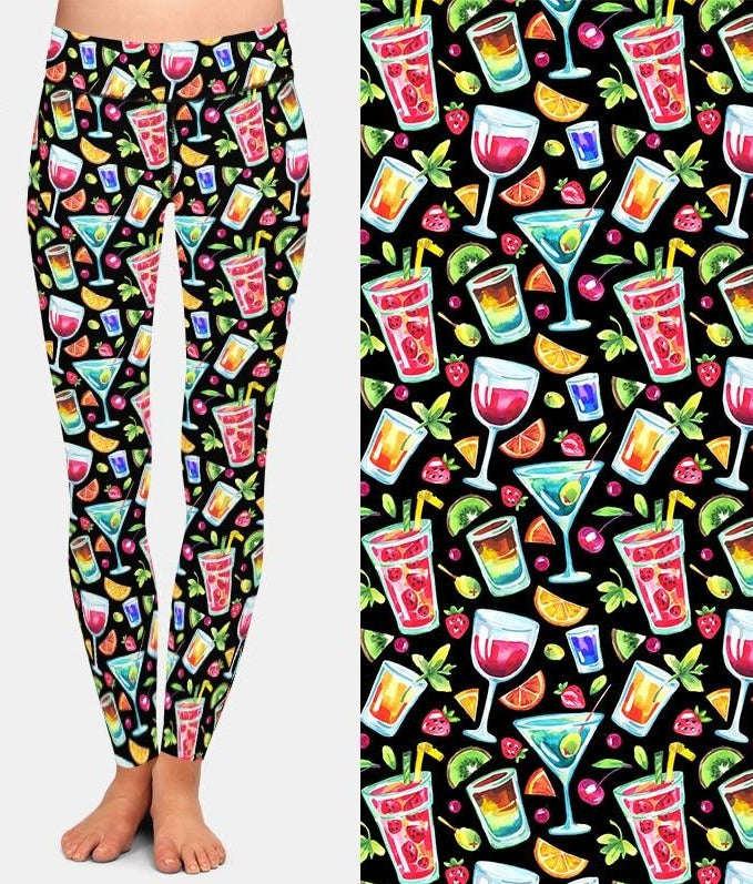 Ladies 3D Watercolour Tropical Cocktails Printed Leggings