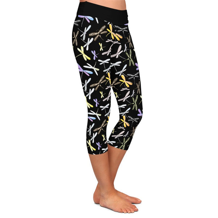 Ladies Beautiful 3D Dragonfly Printed Capri Leggings