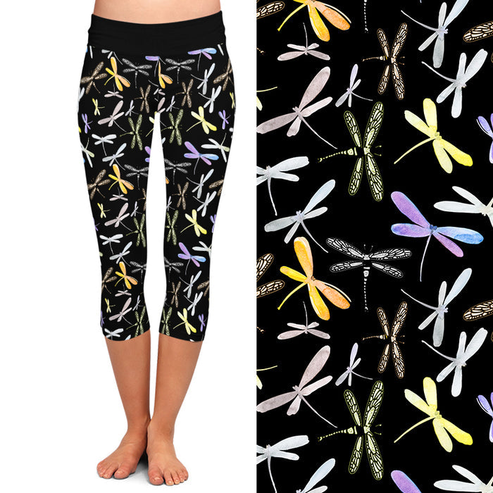 Ladies Beautiful 3D Dragonfly Printed Capri Leggings