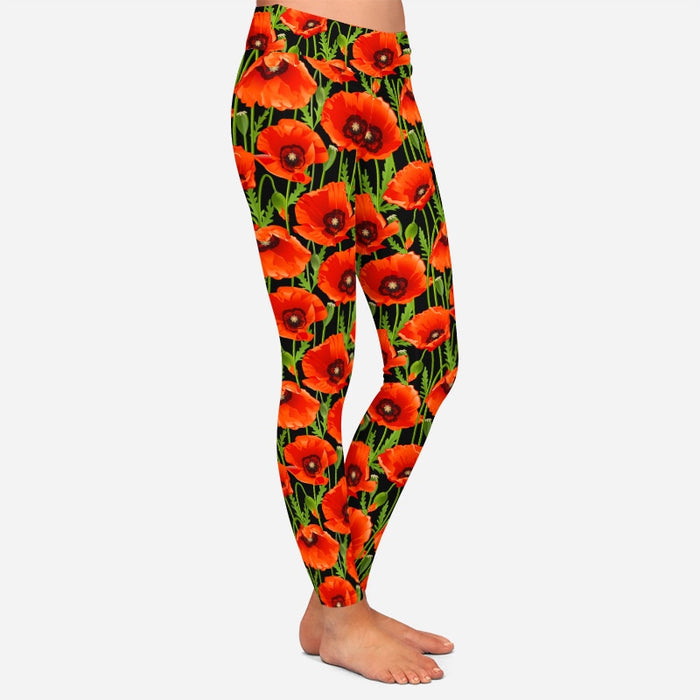 Ladies Beautiful 3D Poppies Printed Leggings