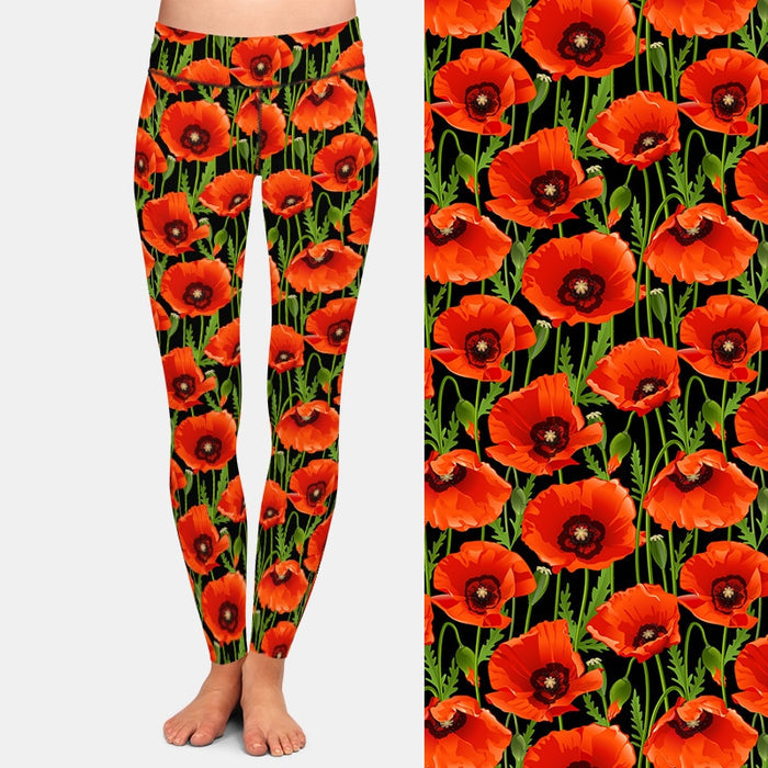 Ladies Beautiful 3D Poppies Printed Leggings