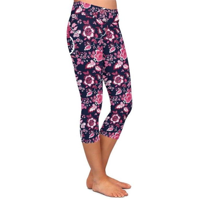 Ladies Beautiful Flowers Printed Capri Leggings