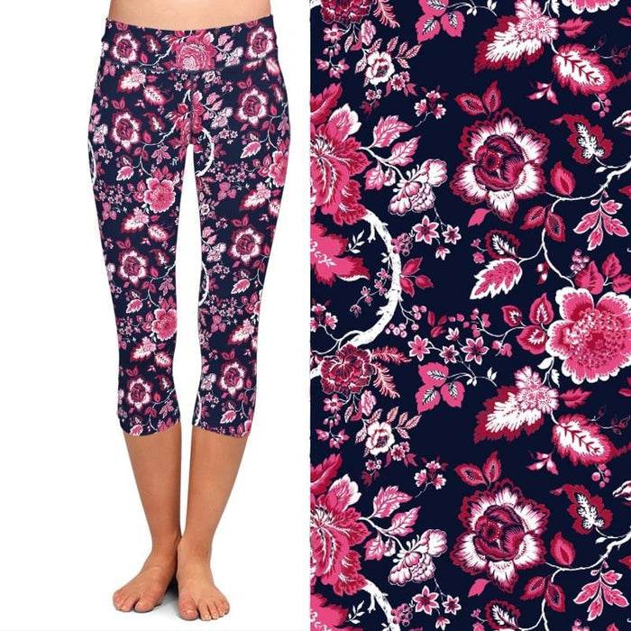 Ladies Beautiful Flowers Printed Capri Leggings