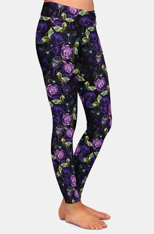 Ladies Beautiful Purple Rose Printed Leggings